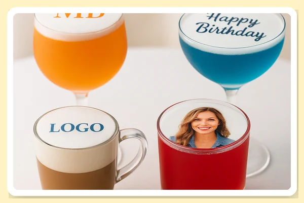 Drink toppers med logo, tekst og foto