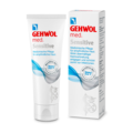 En tube og æske med produktet "GEHWOL med. Sensitive," står ved siden af hinanden. Produktet er til medicinsk pleje af følsom hud, indeholder ingen nanomaterialer og beskytter mod infektioner. Tekst: "Medizinische Pflege für empfindliche Haut. Wirkt überm
