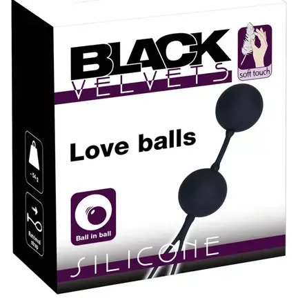 Black Velvets Love Balls – elskovskugler med stålkugler, Ø 3,5 cm, sort silikone