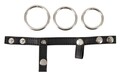 Bad Kitty Cock & Ball Ring – sort kunstlæderrem med tre udskiftelige metalringe, justerbar pasform, 21 cm lang, til maskulin stimulering og kontrol.