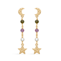 Starlight Earrings - Forgyldte øreringe med farvede perler samt måne og sten vedhæng