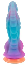 Farverig fantasy dildo 21,5 cm med realistisk struktur og sugekop