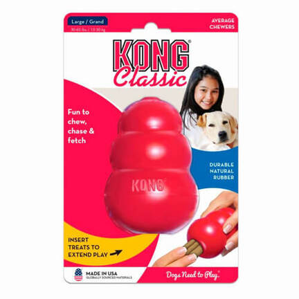 Kong Classic (Large): Til den store hund med medium tyggeglæde! Holdbart og stimulerende Kong hundelegetøj.