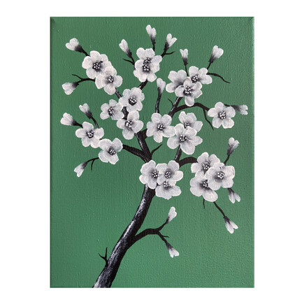 lille maleri med blomster grøn hvid