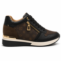 Sort wedge sneaker med brun monogram og gyldne detaljer
