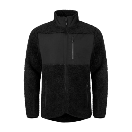 Matterhorn Pasang fleecejakke i sort. Sherpa-fleece af genanvendt polyester med polyester/bomuld på brystet. To sidelommer, en brystlomme og elastiske manchetter.