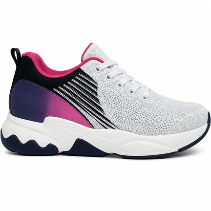 Hvid damesneaker med sort-pink gradient og mørk hæl