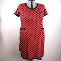 Rød polka prikket kjole, i plussize, kjole med prikker til store piger, polka prikket kjole i stor størrelse.