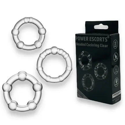 Power Escorts Beaded Cockring Clear – fleksibel gennemsigtig penisring i TPE med integrerede perler for ekstra stimulation