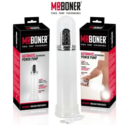 Mr Boner Automatic Power Pump – elektrisk penispumpe med digital styring og quick release.