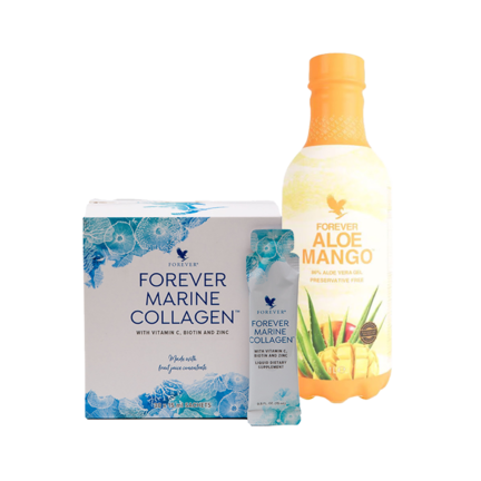 Forever Aloe Aloe Mango™ og Forever Marine Collagen sampakning – naturlig støtte til kroppen