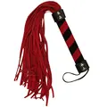 Bad Kitty Flogger – pisk i ruskinds-læder med bløde snerter og tofarvet håndtag, 38 cm, ideel til BDSM, bondage og sensuel spanking.
