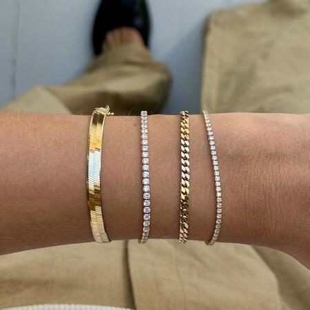 Asta wearing Panser bracelet made of 925 pure sterling silver plated with 18 carat gold plating.