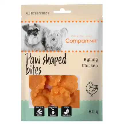 Lækre Companion Paw Shape Bites Chicken | 80 gram kyllinge godbidder i smart genluk pose