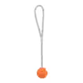 Trixie bold med reb – Flydende hundelegetøj med en orange gummibold (4,5 cm) og et gråt reb med orange detaljer (35 cm).