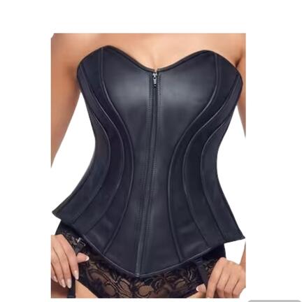 Black Level Leather Corset – sort lammeskindskorset med snøring bagpå, lynlås foran og aftagelige strømpeholdere, kromfrit garvet, luksus fetish design.