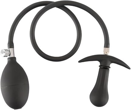 Nærbillede af You2Toys oppustelig buttplug med bred, buet base og slangetilslutning.