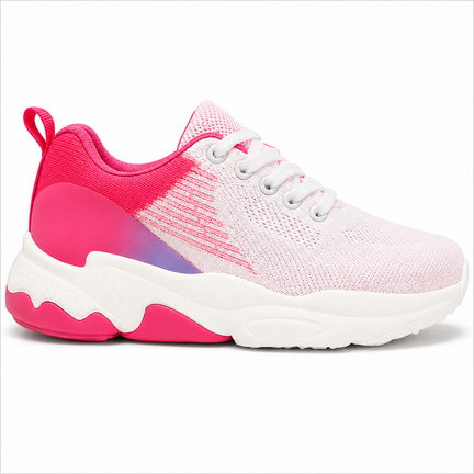 Lyserød damesneaker med pink detaljer og sporty sål