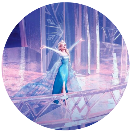 Frozen sukkerprint rundt med Elsa i isslot med blå og lilla vintertema