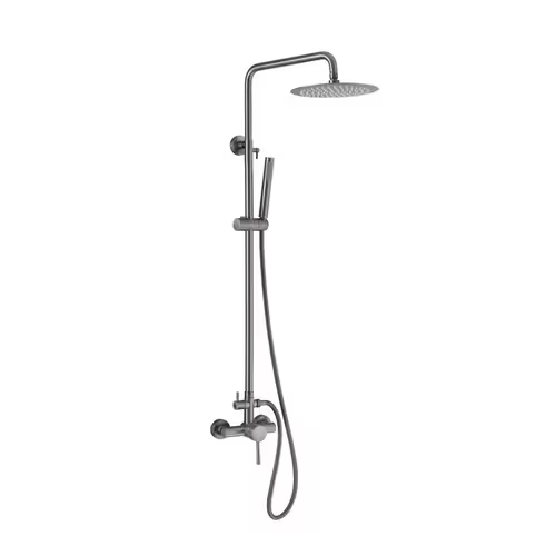 Eksklusiv væghængt udendørsbruser med elegant design, stor regnbruser og håndbruser Gun metal