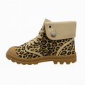 Leopardprint børnestøvle med foldbart beige skaft og gummisål