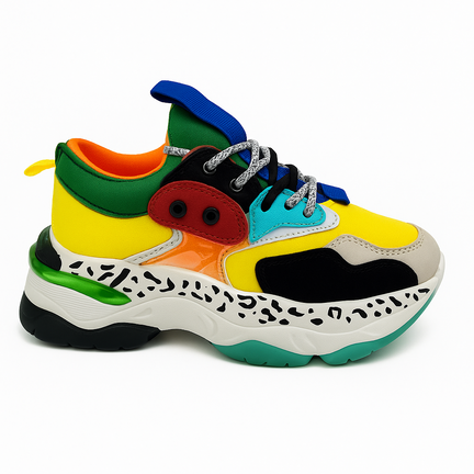 farverig chunky unisex sneaker med multifarver og mønstret sål