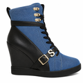 Blå denim wedge sneakers med sølv detaljer