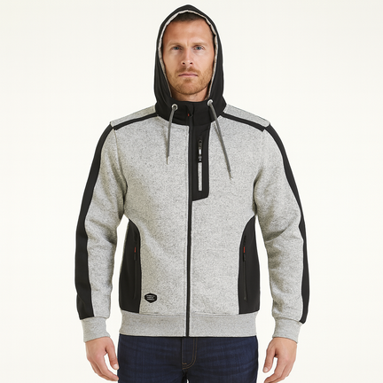 Mand bærer åndbar mørkegrå herrejakke med hætte og lynlås i sporty design