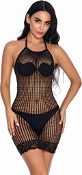 Body Pleasure TL129 sort net kjole med blondekant – one size