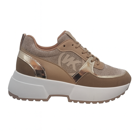 Chunky damesneaker i beige med gulddetaljer og glimmer