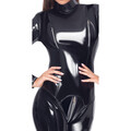 Black Level Jumpsuit – sort wetlook catsuit med frontlynlås, tætsiddende og elastisk design, perfekt til fetish, dominans og sensuel rollespilsleg.