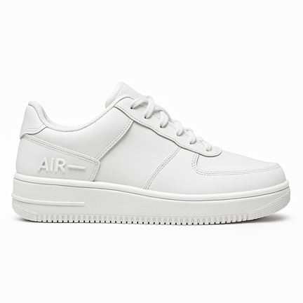 Hvid AIR sneaker i profil på kridhvid baggrund, klassisk low-top design