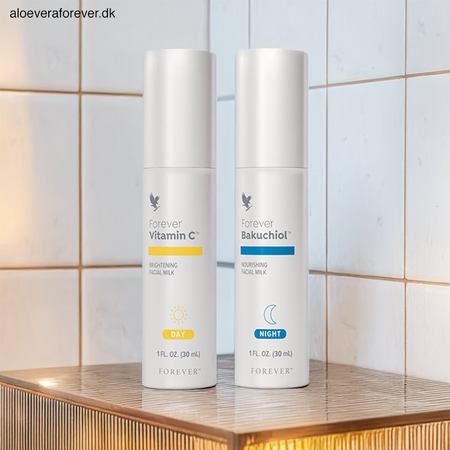 Forever Vitamin C™ og Forever Bakuchiol™ sæt til hudpleje morgen og aften