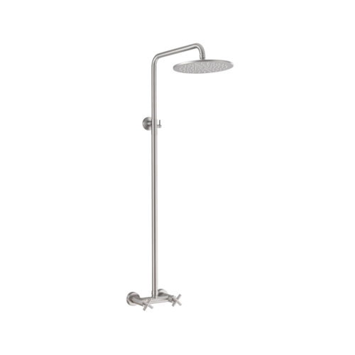 Eksklusiv udendørsbruser i Nikkel finish - koldt & varmt vand