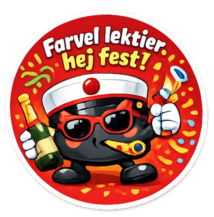Sjovt studenter sukkerprint med teksten Farvel lektier hej fest til cupcakes, cookies og studenterkager