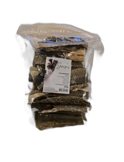 Torskeskind i stænger 250g pr. pose Længde: 15 cm