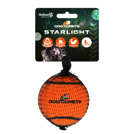 Dog Comets Starlight Tennisbold - L, Ø7,5cm, orange