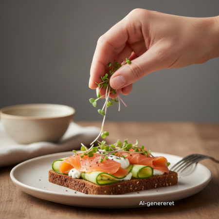 Raps Lilput mikrogrønt drysses over et åbent smørrebrød