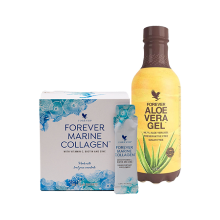 Sundhedspakke med Forever Aloe Vera Gel™ drik og Forever Marine Collagen til hud og fordøjelse