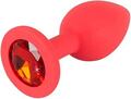Emballage til Colorful Joy Jewel Red Plug Small fra You2Toys med mål og illustration af den røde buttplug.
