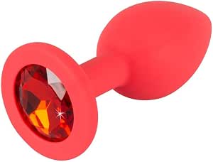 Emballage til Colorful Joy Jewel Red Plug Small fra You2Toys med mål og illustration af den røde buttplug.