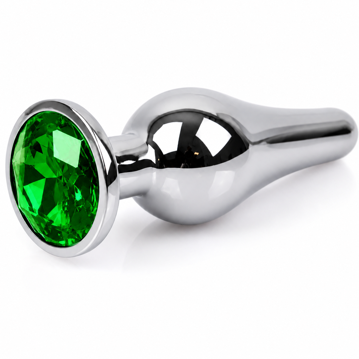 Metal Anal Plug med Grøn Krystal 9,5 cm