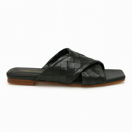 Maison Raro sort damesandal i ægte læder med flettet design