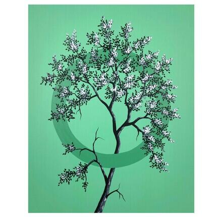 lille maleri grøn træ 40x50cm
