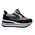 Chunky dame sneakers med platform, grøn glitter og pink detaljer