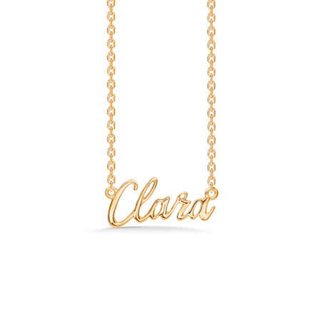 Name Tag Clara made of 925 pure sterling silver plated with a durable 18 karat gold plating.