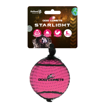 Dog Comets Starlight Tennisbold - L, Ø7,5cm, pink