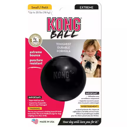 KONG Ball Small Extreme Hundebold – Sort gummibold til hunde op til 16 kg, ekstremt holdbar og hopper højt, anbefalet af dyrlæger – Made in USA