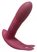 Rød JAVIDA RC Hands-free 3 Function Vibrator med skaft og klitorisstimulator.
