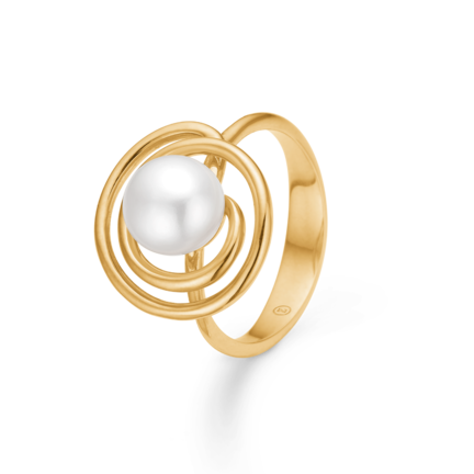 SWIRL W. PEARL ring i 14 karat guld med kulturperle | Mads Z